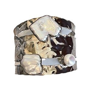 Hammered Sterling Silver Cuff Bracelet with Fresh Water Pearls from Ross-Simons